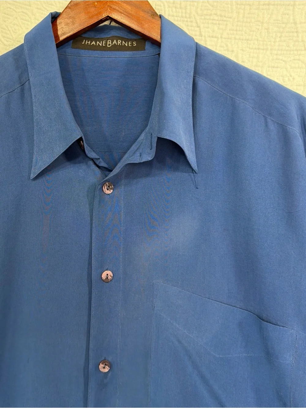 Jhane Barnes 100 Silk Mens XL Shirt Vintage Royal Hue Blue Luxury NEEDS CLEANED